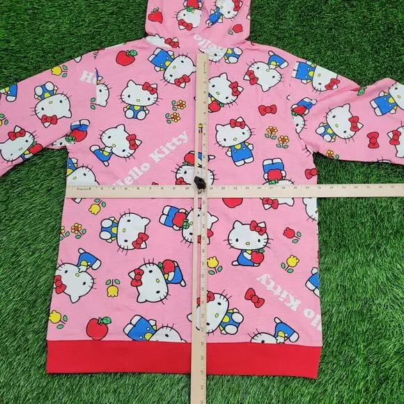 Hello-Kitty Sanrio Zip Hoodie Jacket Womens L/XL 21x27 Pink AOP Lightweight - Picture 4 of 14